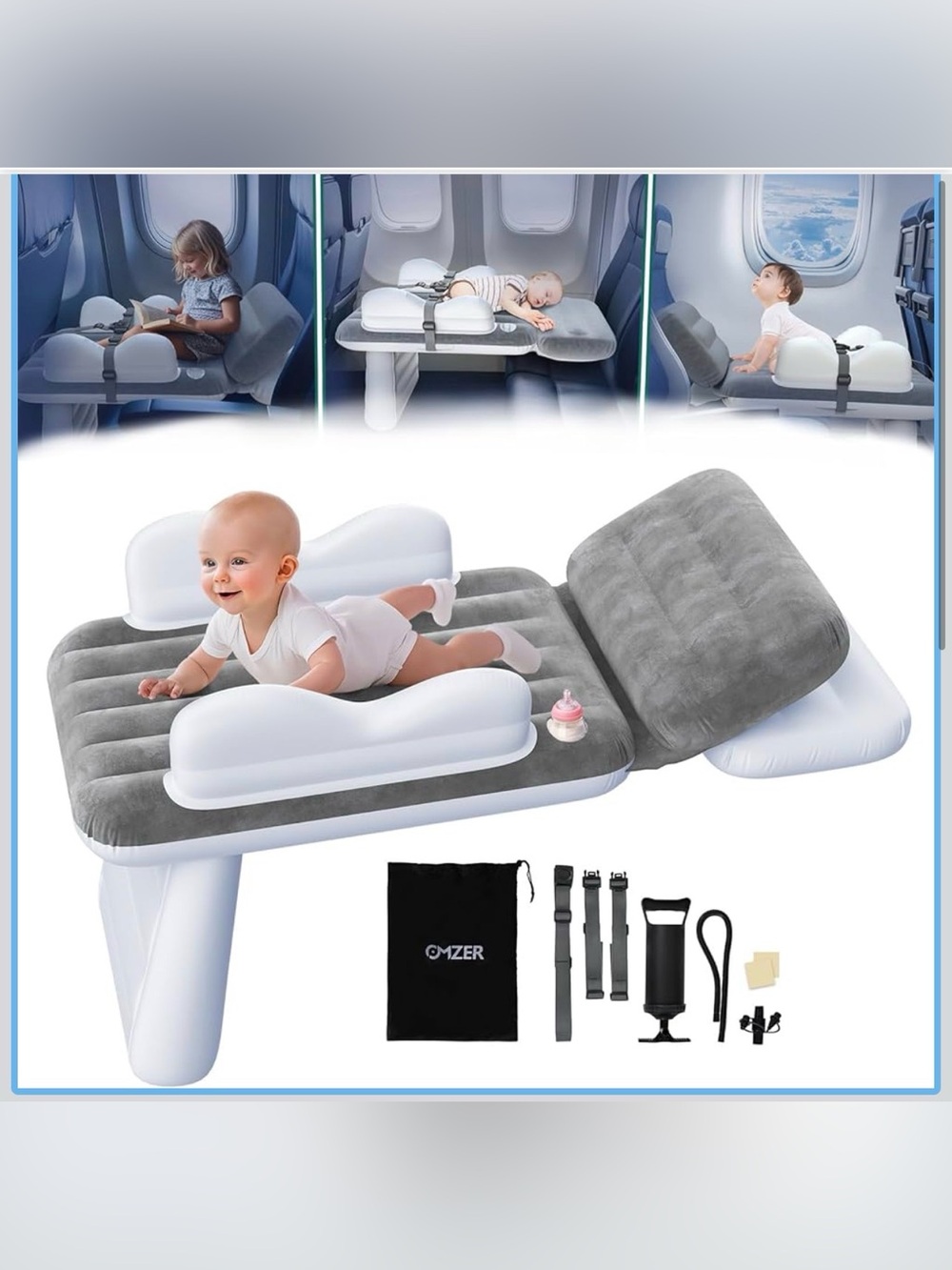 New Inflatable Toddler Airplane Bed Seat Extender for Kids with Seat Belt